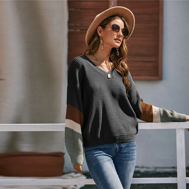 Women's Autumn/Winter Casual V-Neck Slim Stretchy Pullover