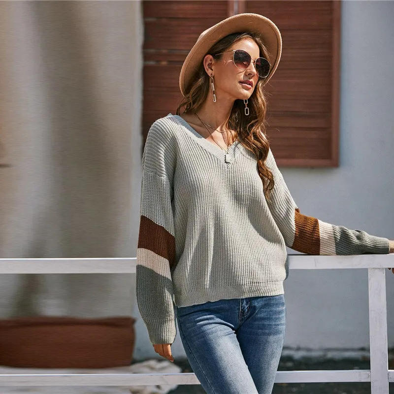 Women's Autumn/Winter Casual V-Neck Slim Stretchy Pullover