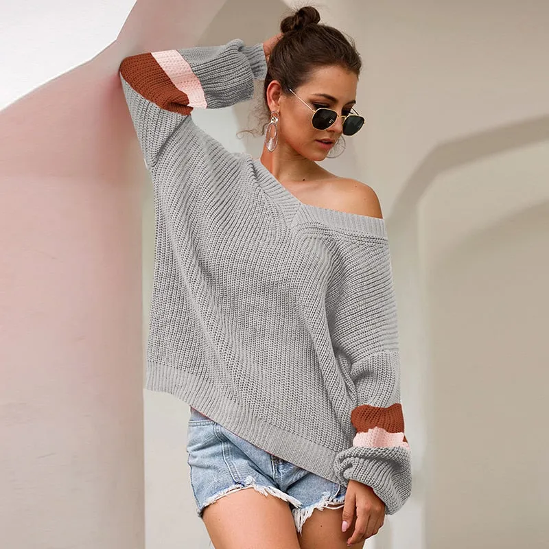 Women's Autumn/Winter V-Neck Loose Knitted Sweater