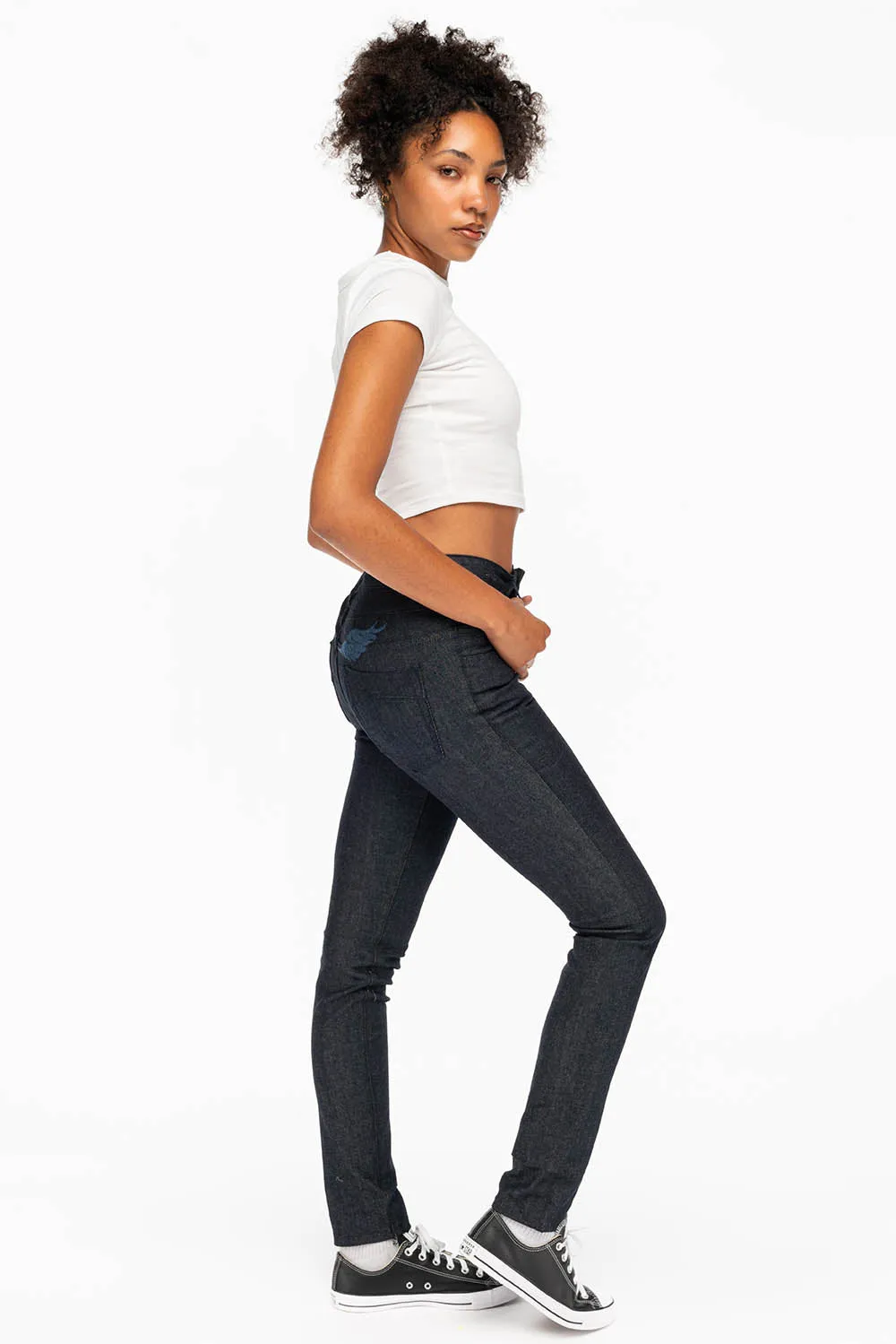 WOMENS DOUBLE WAISTBAND HIGH RISE SKINNY JEANS IN RAW